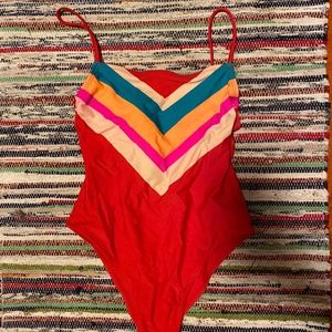 Multicolored low tie back one piece swimsuit